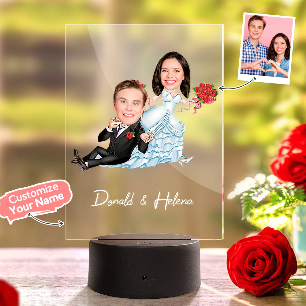 Foto Di Coppia Personalizzata E Nome Lampada A Led In Acrilico Base In Legno - soufeelitLampada Personalizzata