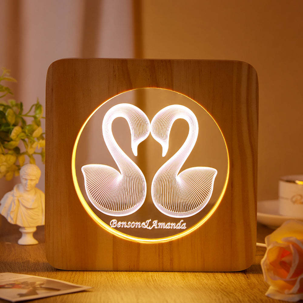 Regali Di Coppia Con Cornice In Legno Di Cigno Con Luce Notturna Con Incisione Personalizzata - soufeelitLampada Personalizzata