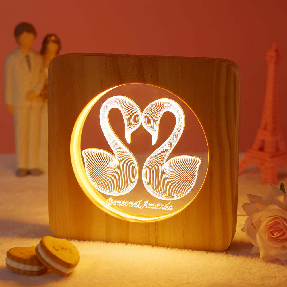 Regali Di Coppia Con Cornice In Legno Di Cigno Con Luce Notturna Con Incisione Personalizzata - soufeelitLampada Personalizzata