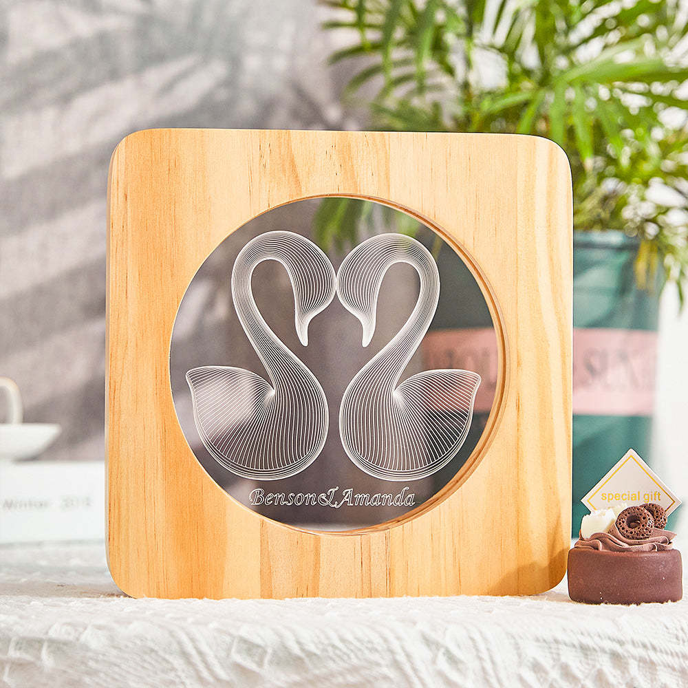 Regali Di Coppia Con Cornice In Legno Di Cigno Con Luce Notturna Con Incisione Personalizzata - soufeelitLampada Personalizzata