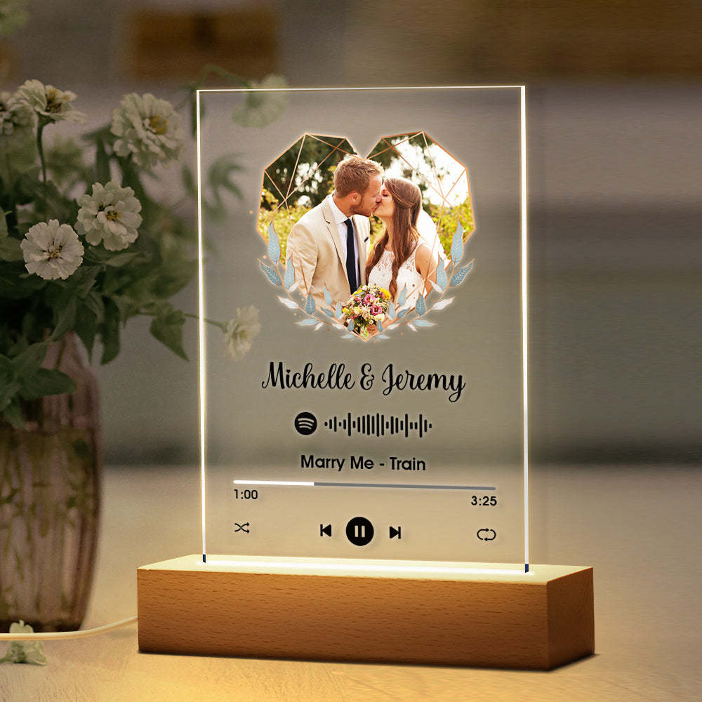 Portachiavi Con Musica Acrilica Personalizzata Con Placca Spotify E Foto A Forma Di Cuore Con Luce Notturna Del Tuo Regalo Per Coppia - soufeelit