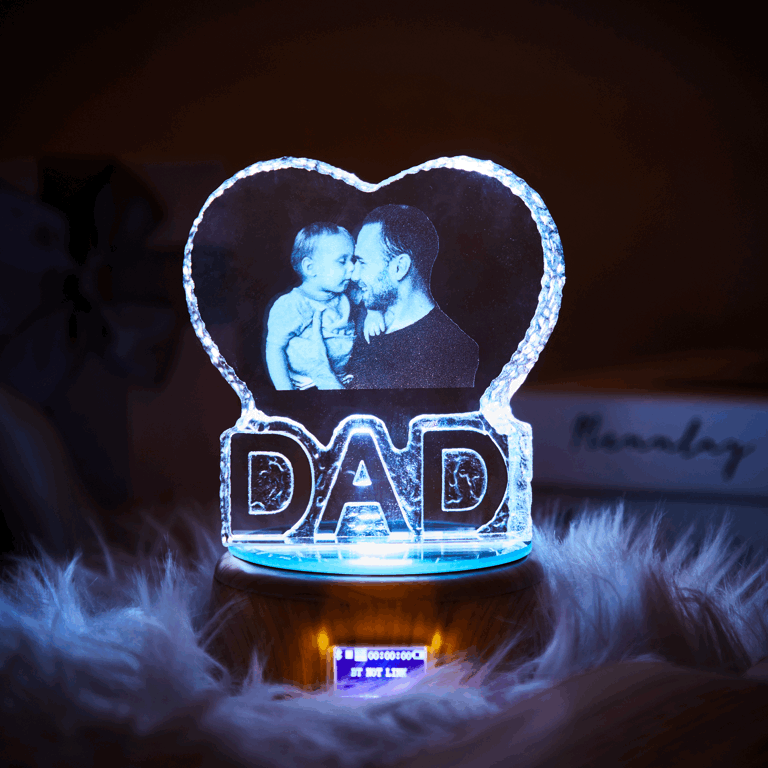 Lampada Con Foto Personalizzata Lampada In Cristallo A Forma Di Cuore Regalo Per Papà - soufeelit