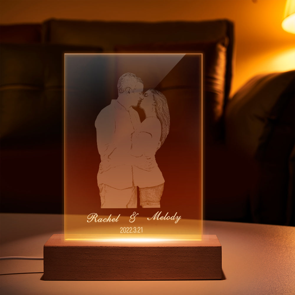 Lampada Fotografica Personalizzata Lampada Da Notte A Led In Vetro Personalizzata Per Regalo Di Anniversario - soufeelit