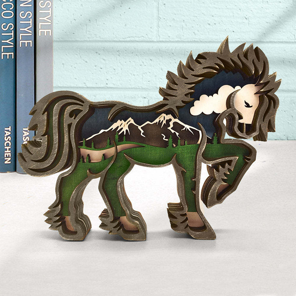 Animale Statua In Legno Ornamento Domestico Multi Strato Woodland Bear Silhouette Decor Per Mensola Statua In Legno - soufeelit