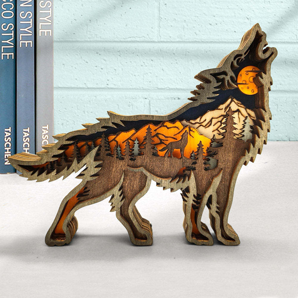 Animale Statua In Legno Ornamento Domestico Multi Strato Woodland Bear Silhouette Decor Per Mensola Statua In Legno - soufeelit
