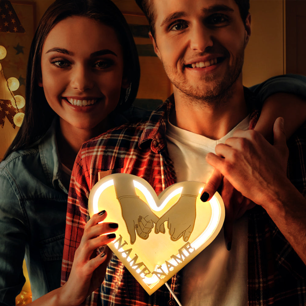 Nome Personalizzato Hand In Hand Light Lampada A Cuore In Legno Personalizzata Decorazione Da Scrivania Regalo - soufeelit