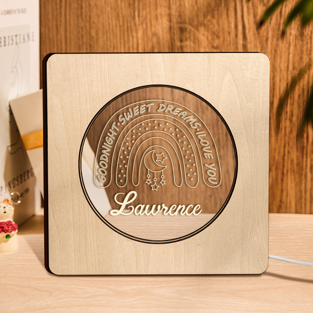 Lampada Da Notte Con Nome Inciso Personalizzato Lampada Da Regalo Con Cornice In Legno Arcobaleno Personalizzata - soufeelit
