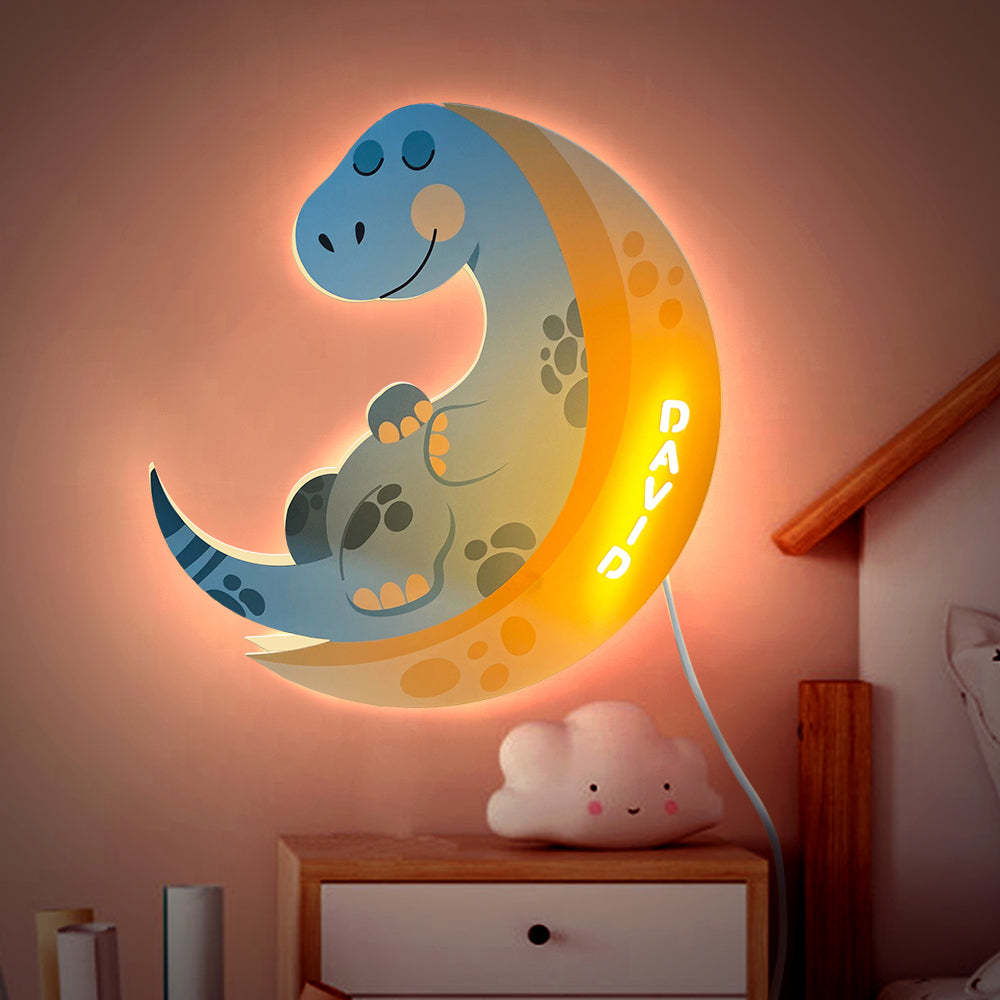 Lampada Da Parete Con Dinosauro Con Nome Personalizzato Per Camera Dei Bambini, Regalo Di Compleanno Per Bambini - soufeelit
