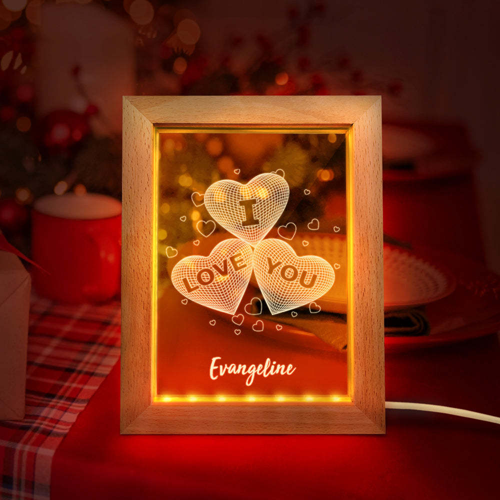 Cornice In Legno Personalizzata Luce Personalizzata 3d Tre Cuori Luce Notturna Regalo Per Gli Amanti - soufeelit