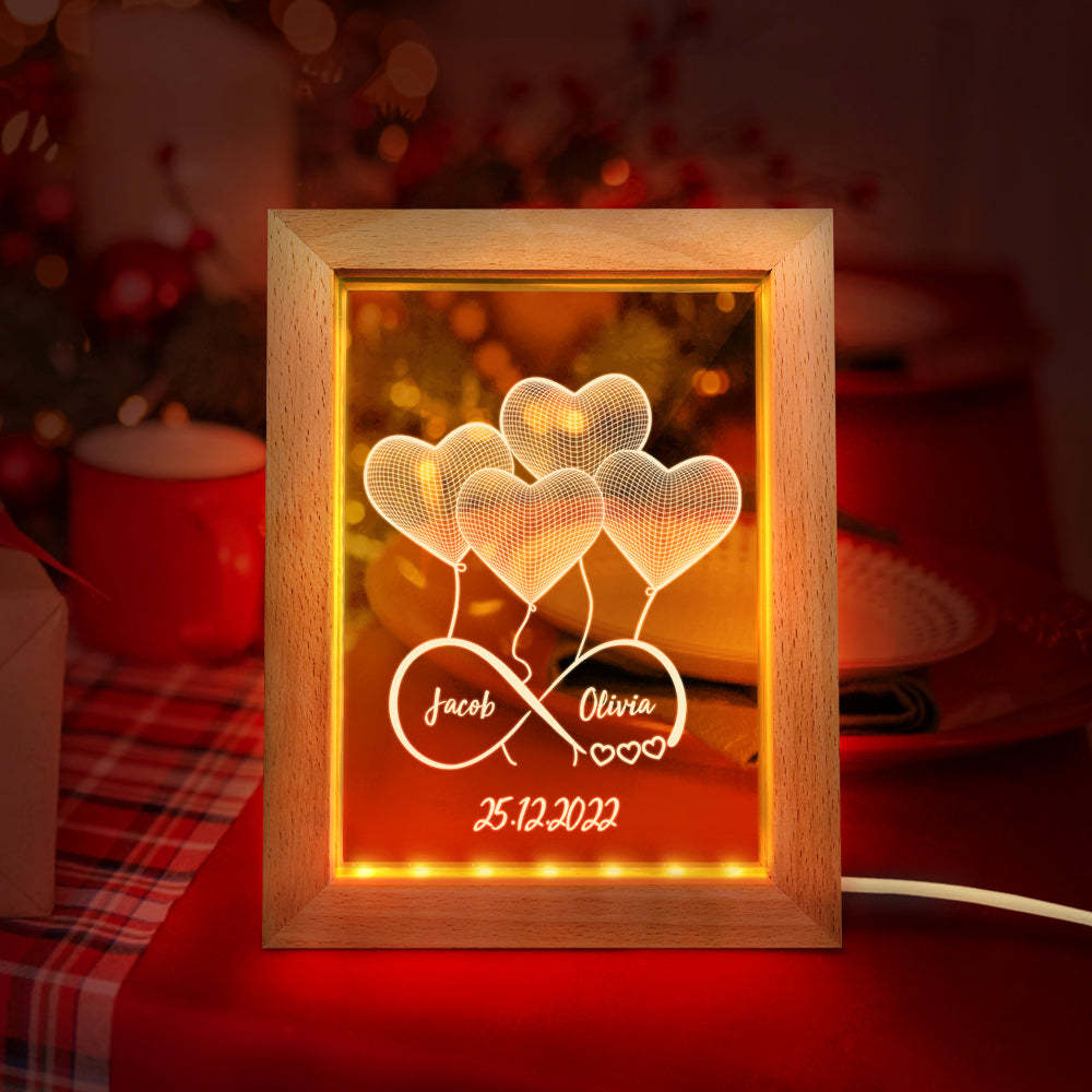 Luce Notturna Infinity Personalizzata Regalo Personalizzato Per Lampada Con Cornice In Legno A Forma Di Cuore 3d - soufeelit