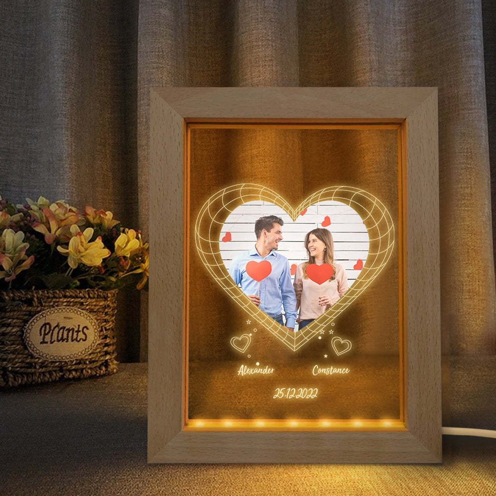Luce Notturna Personalizzata Per Foto Regalo Personalizzato Per Lampada Con Cornice In Legno A Forma Di Cuore 3d - soufeelit