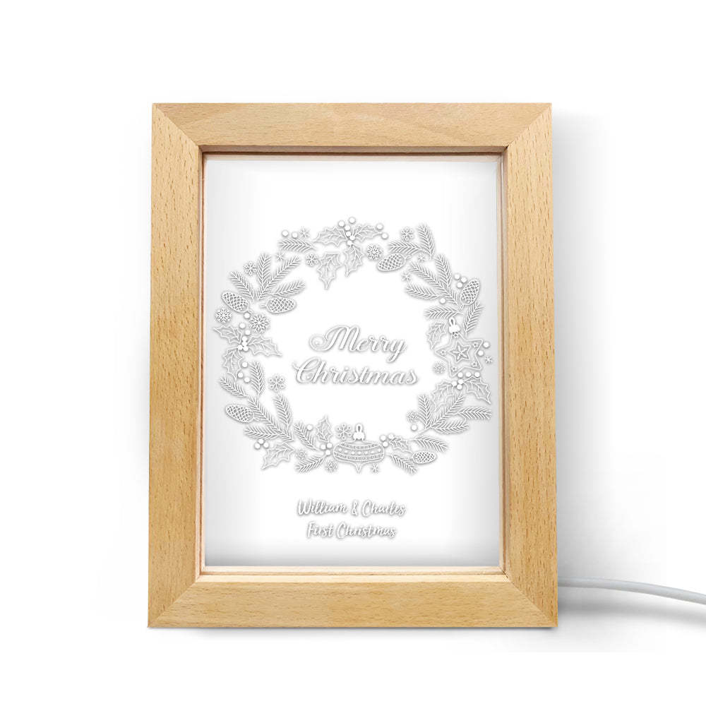 Luce Notturna Di Natale Personalizzata Lampada Regalo Con Cornice In Legno Ghirlanda Di Natale 3d Personalizzata - soufeelit
