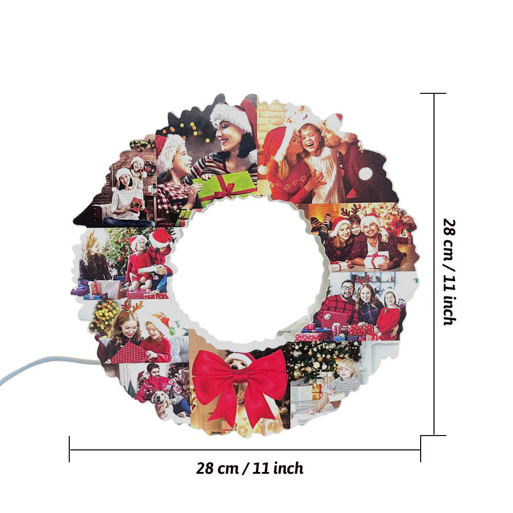Personalized Photo Collage Wall Light Christmas Wreath Night Light Best Christmas Gift - soufeelit