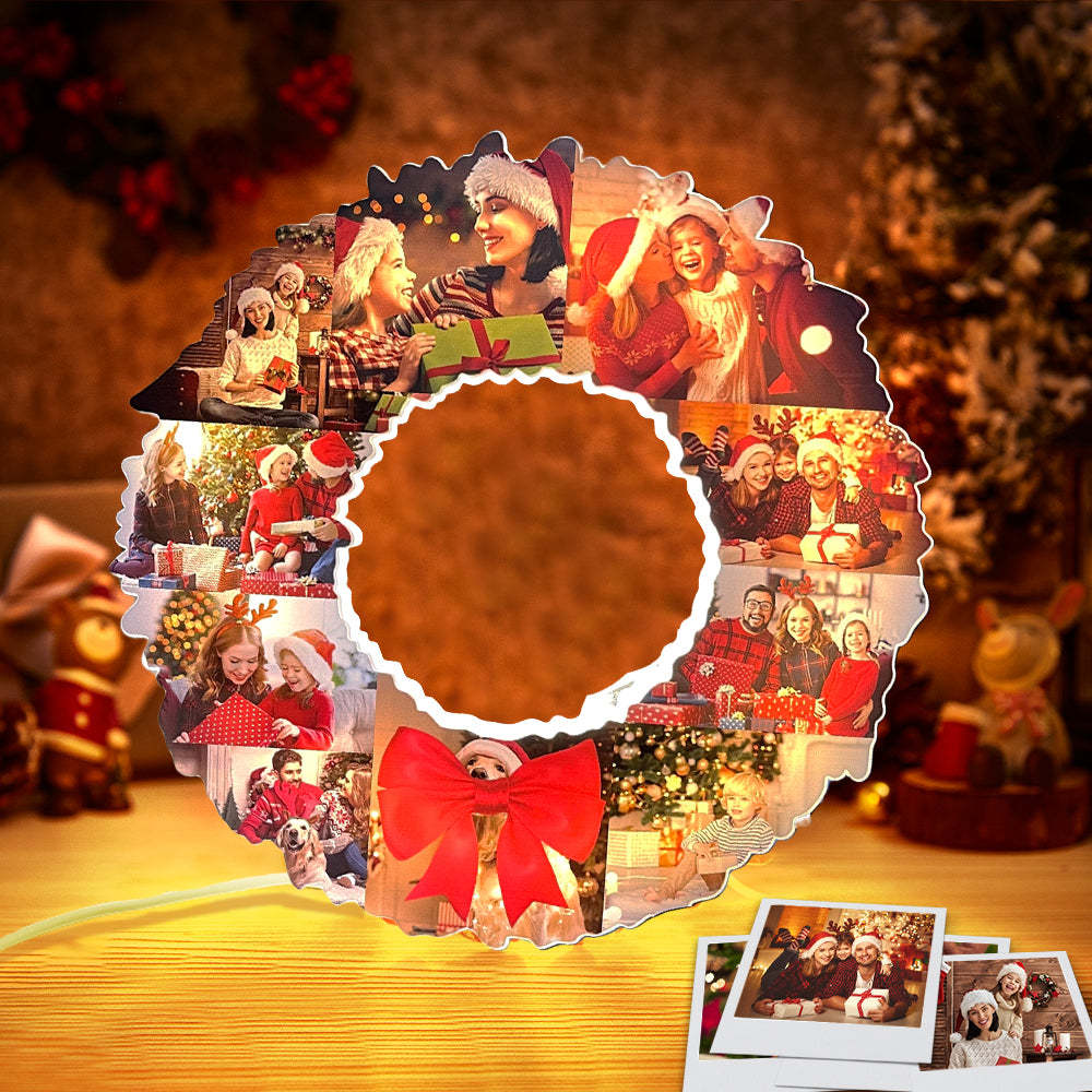 Personalized Photo Collage Wall Light Christmas Wreath Night Light Best Christmas Gift - soufeelit