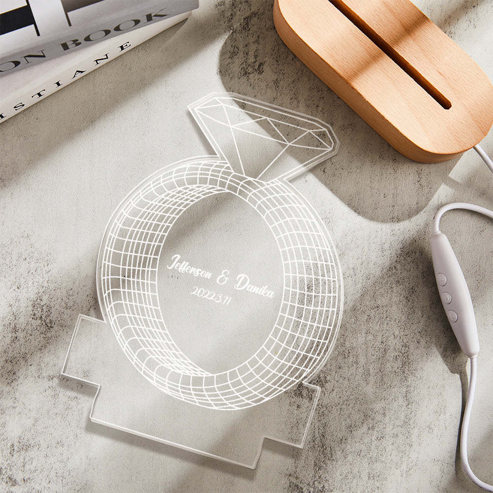 Testo Personalizzato Anello Di Diamanti Lampada Colorata Acrilico Personalizzato Stampato In 3d Proposta Di Luce Notturna Regalo Per Il Giorno Dell'anniversario - soufeelit