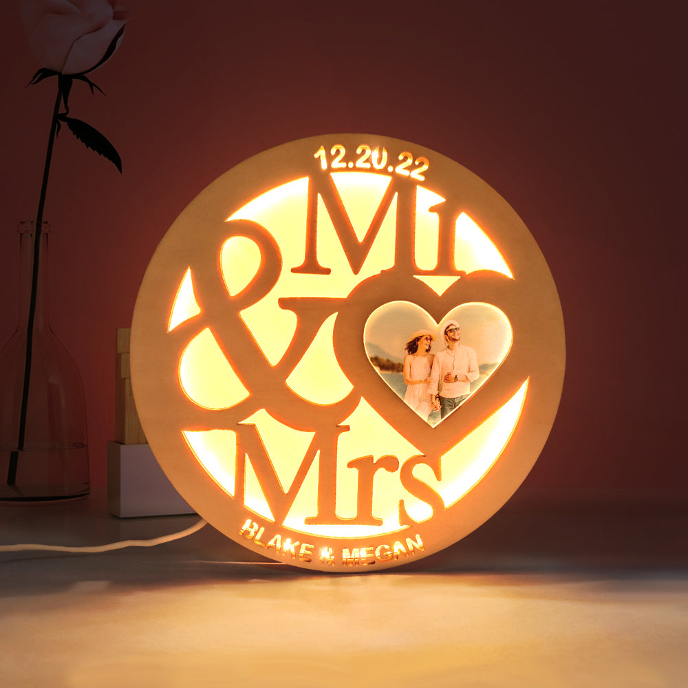 Lampada In Legno Con Foto Personalizzata Luce Notturna Con Nome Inciso Personalizzato Per Amante - soufeelit