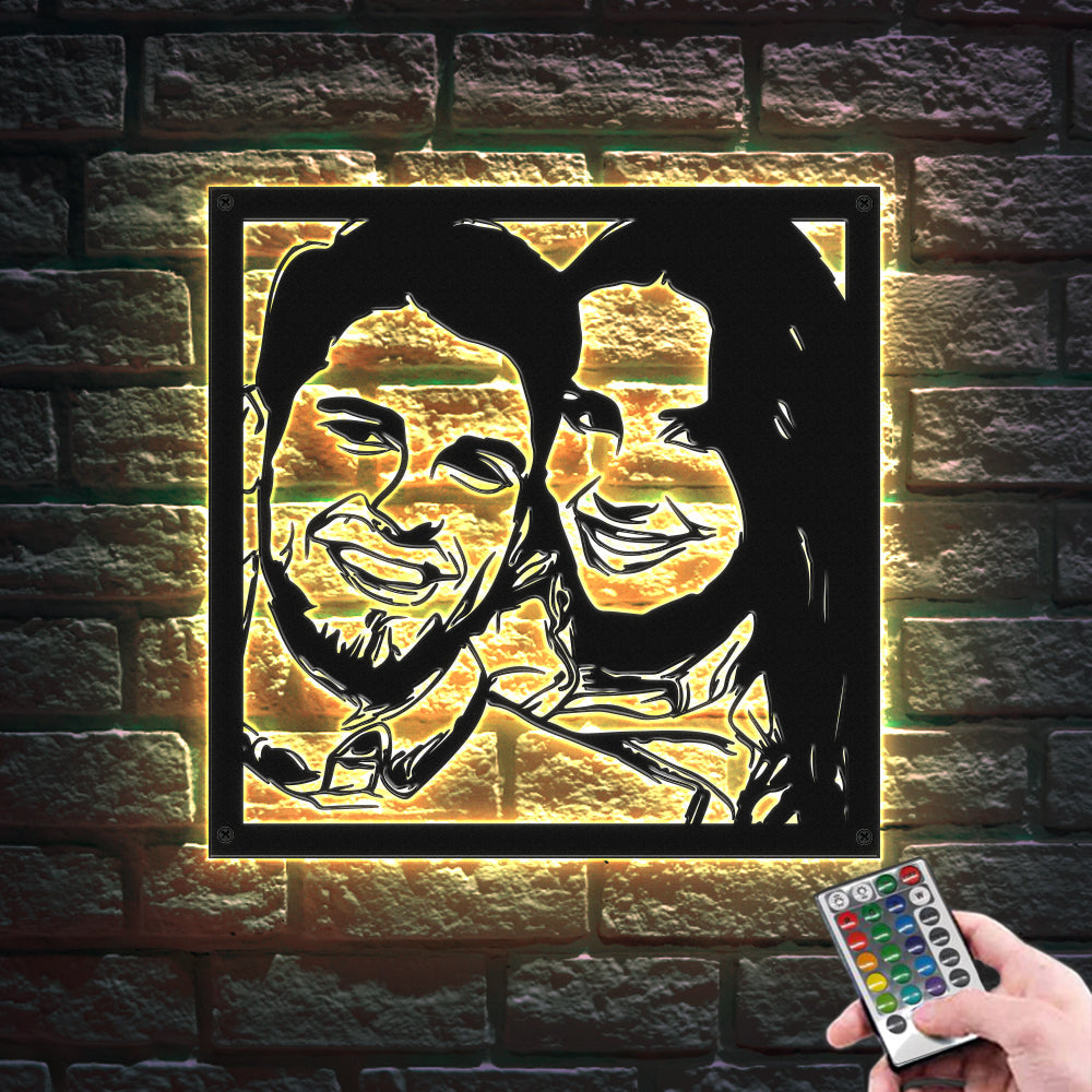 Ritratto Personalizzato Arte Della Parete In Metallo Coppia Personalizzata Foto Luci A Led Decor Regalo Per Amante - soufeelit
