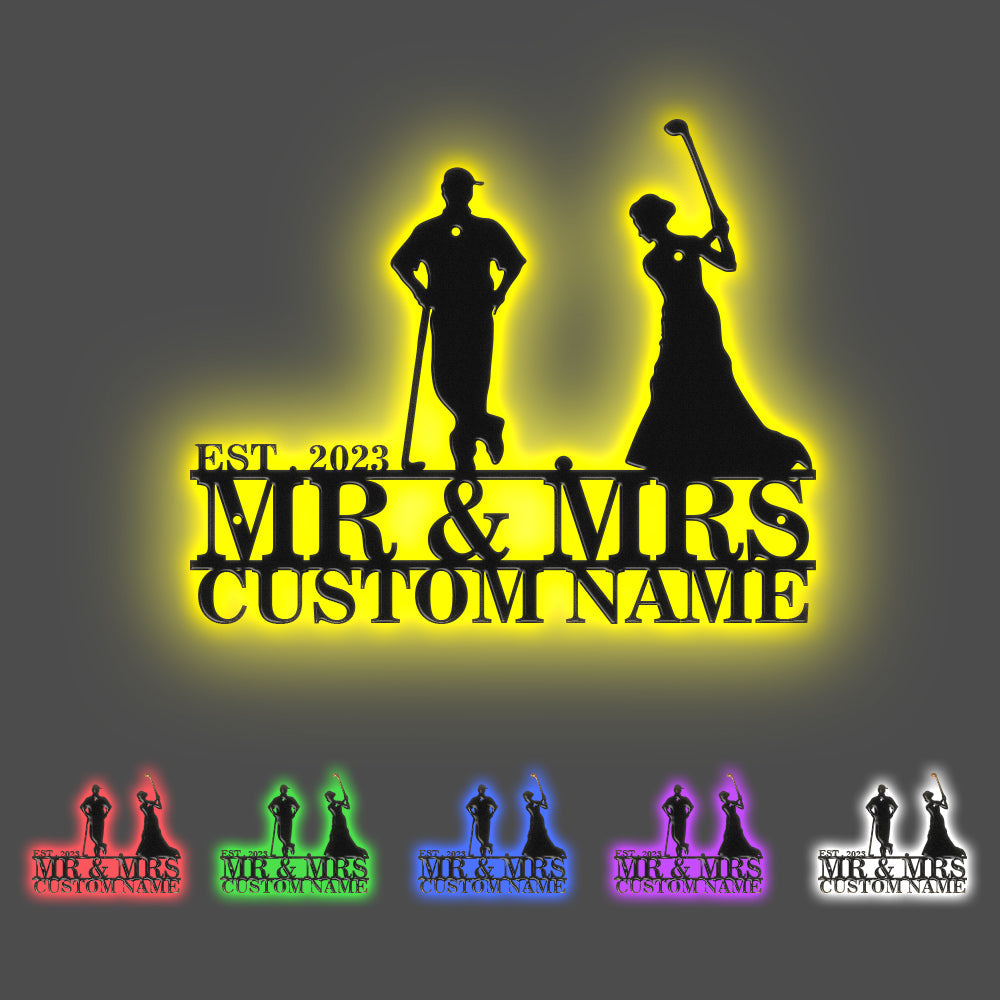 Coppia Di Golfisti Personalizzati Arte Della Parete In Metallo Coppia Personalizzata Nome Luci A Led Decor Regalo Per L'anniversario - soufeelit