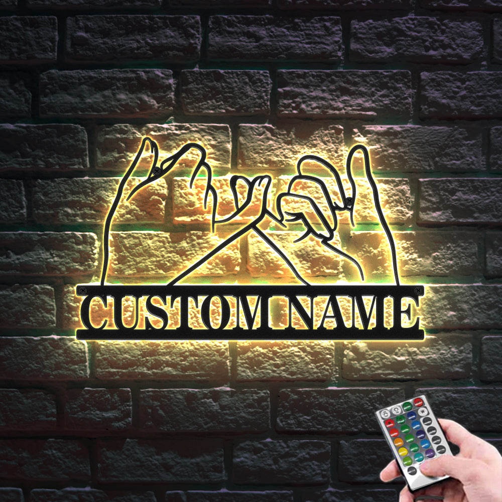 Custom Promise Hands Signs Metal Wall Art Personalizzato Coppia Nome Luci A Led Decor Regalo Per Amante - soufeelit