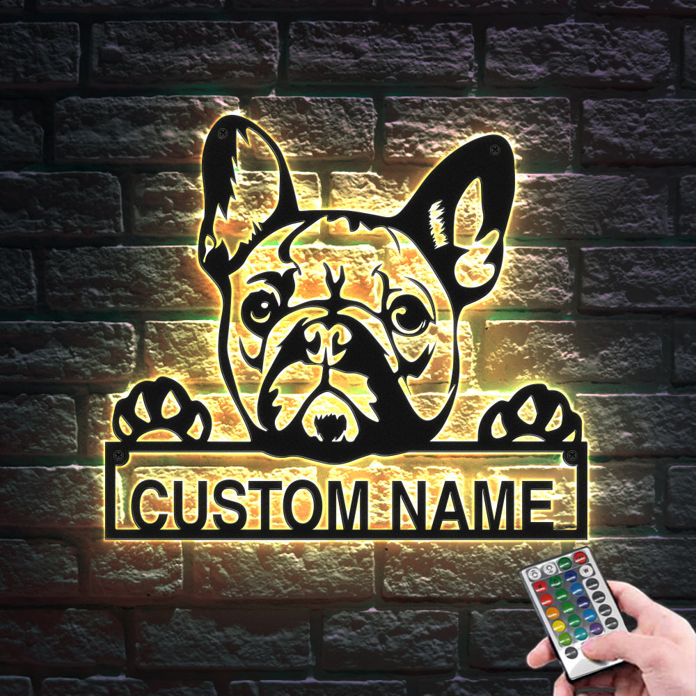 Bulldog Francese Personalizzato Firma Luci A Led In Metallo Wall Art Home Decor Regalo Per Amante Degli Animali Domestici - soufeelit