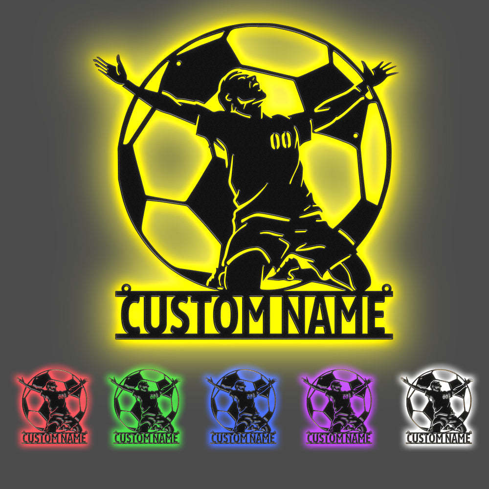 Segni Di Calcio Personalizzati Metal Wall Art Football Player Led Lights Decor Regalo Per Lui - soufeelit