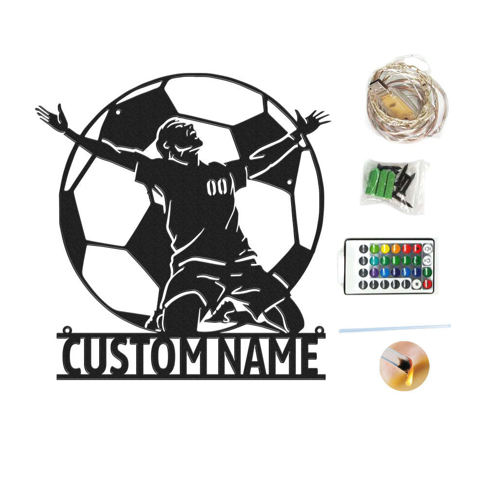 Segni Di Calcio Personalizzati Metal Wall Art Football Player Led Lights Decor Regalo Per Lui - soufeelit