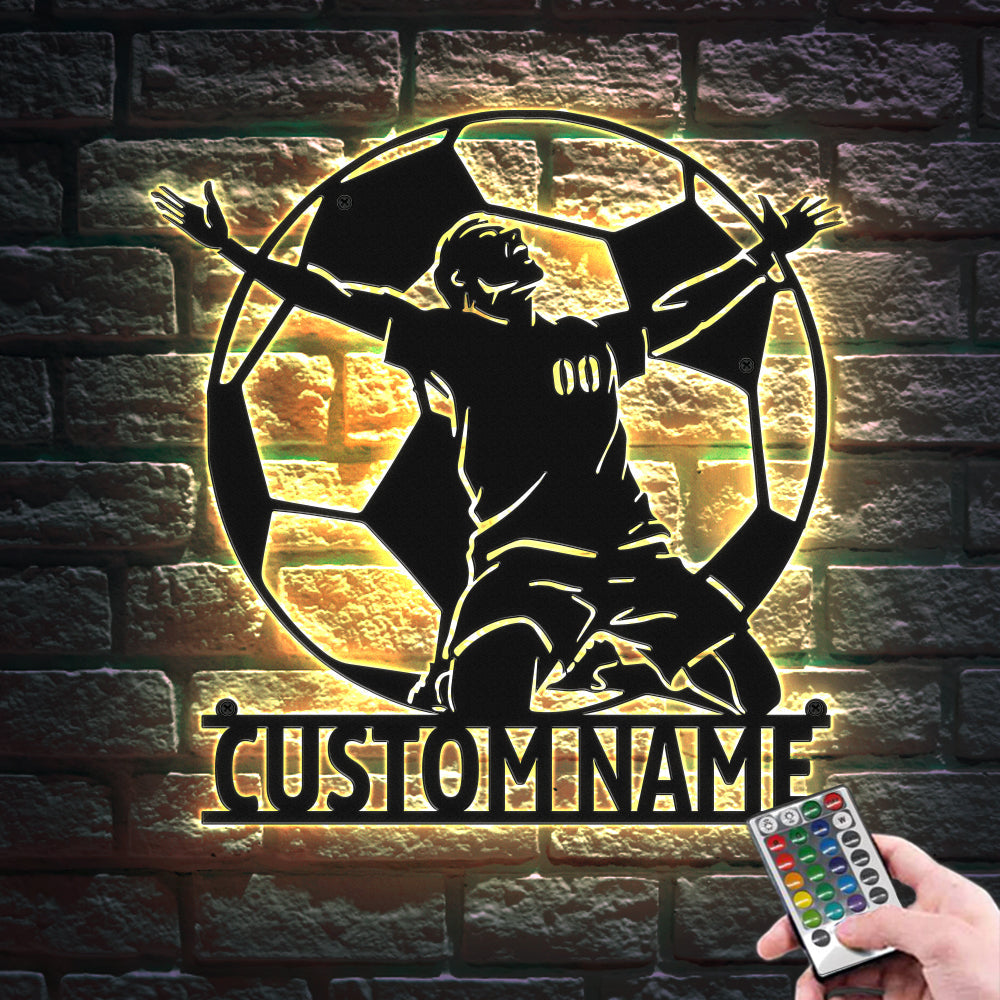 Segni Di Calcio Personalizzati Metal Wall Art Football Player Led Lights Decor Regalo Per Lui - soufeelit