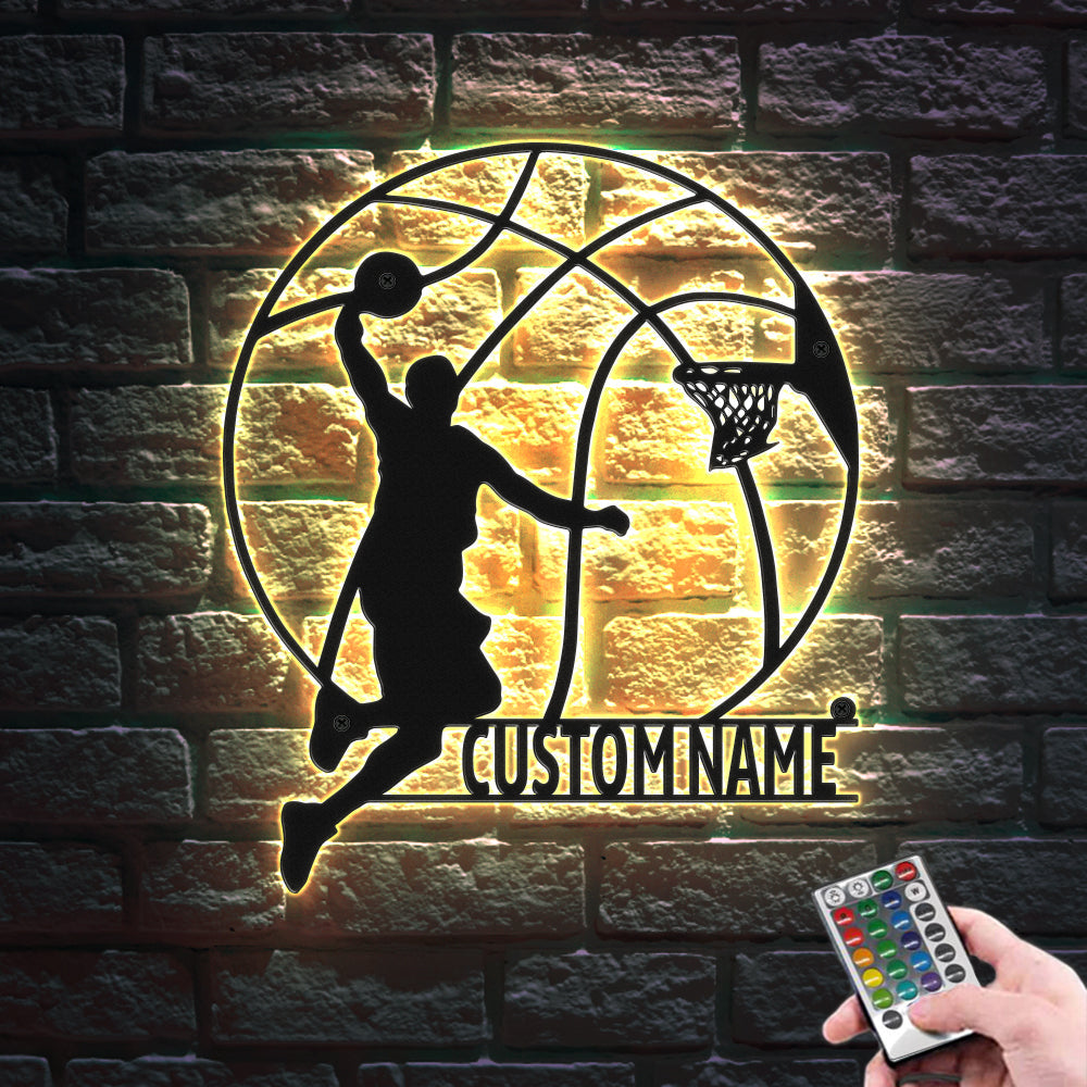 Custom Basketball Man Signs Metal Wall Art Led Lights Home Decor Gift For Basketball Lover - soufeelit