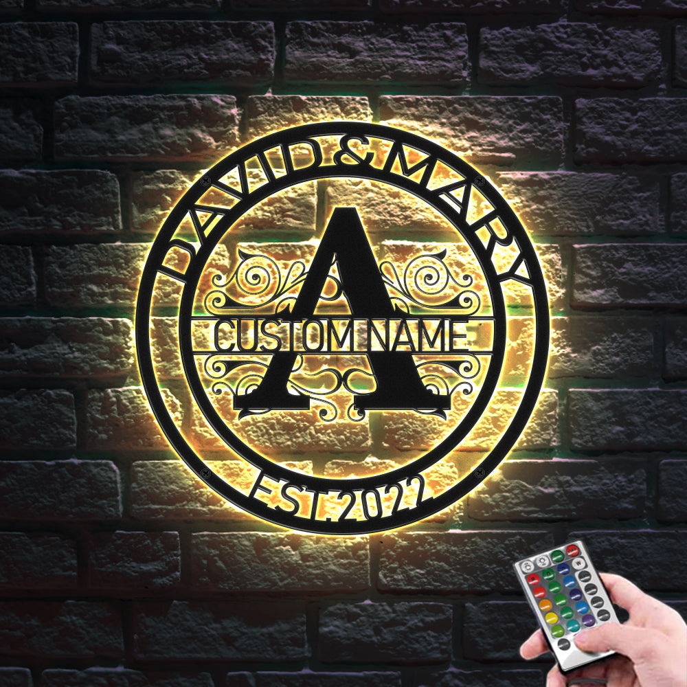 Nome Monogramma Rotondo Personalizzato Segni Di Arte Della Parete In Metallo Luci A Led Regalo Per Decorazioni Per La Casa - soufeelit