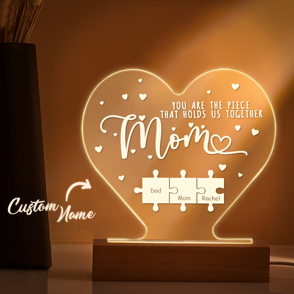 Mamma Personalizzata Sei Il Pezzo Che Ci Tiene Insieme Regalo Di Luce Notturna In Acrilico Per La Mamma - soufeelit