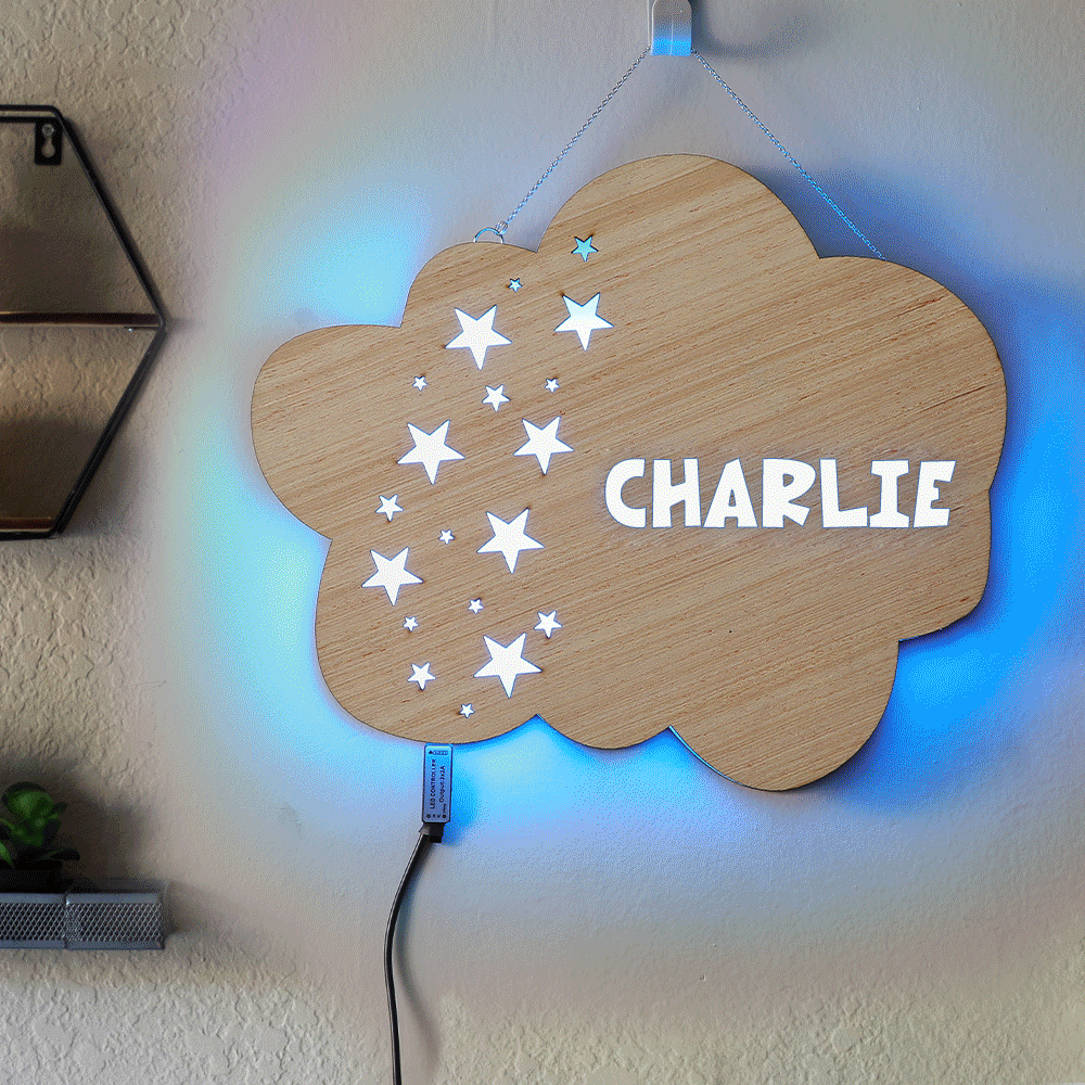 Arredamento Accogliente Per La Casa Con Luce Notturna A Forma Di Nuvola Di Legno Con Incisione PersonalizzataLampada Personalizzata