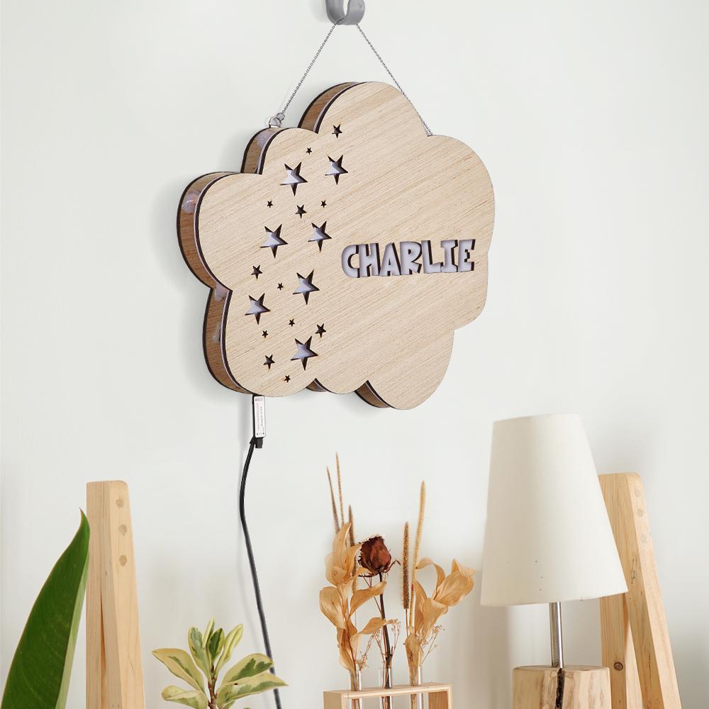 Arredamento Accogliente Per La Casa Con Luce Notturna A Forma Di Nuvola Di Legno Con Incisione PersonalizzataLampada Personalizzata