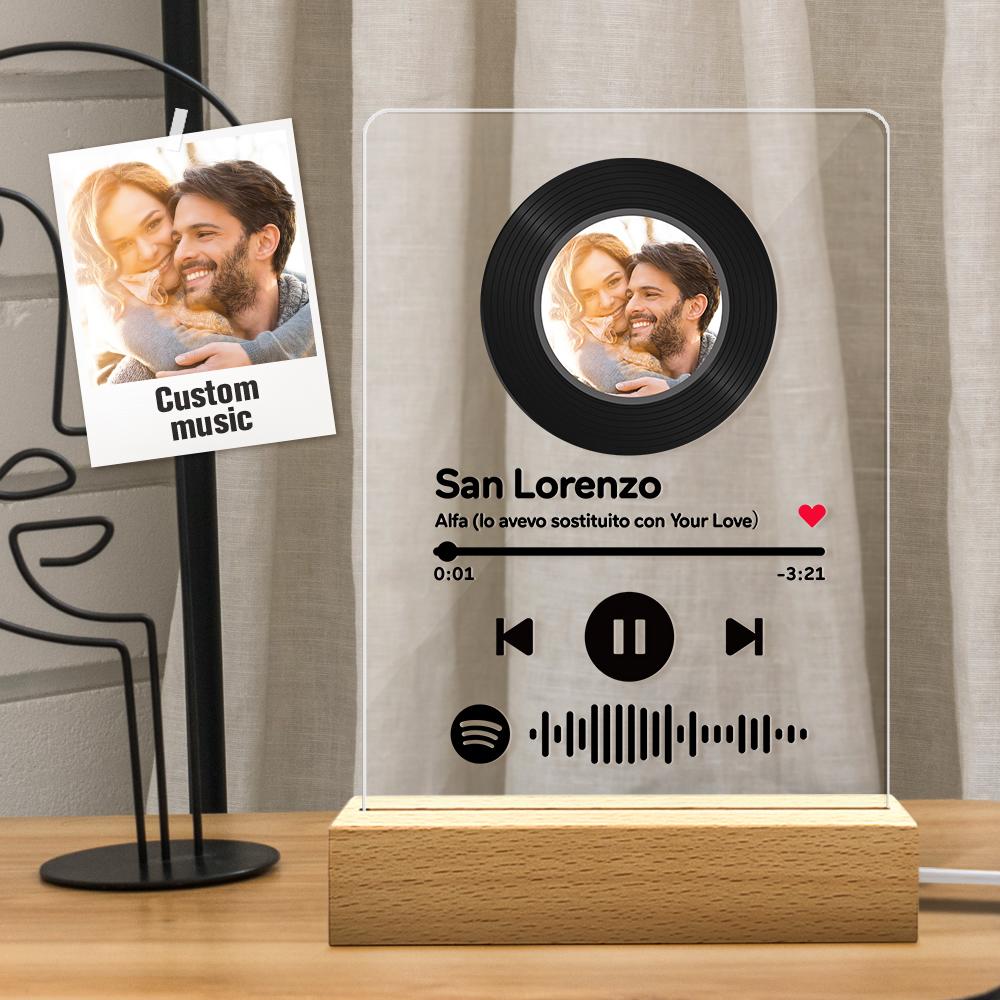 Lampada Con Placca In Acrilico Spotify Con Foto Personalizzata Con Supporto In Legno - soufeelitLampada Personalizzata
