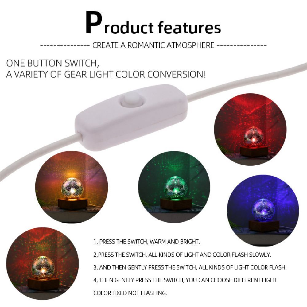 Fogo De Artifício 3d Efeito Estrela Colorida Luz Noturna Lâmpada Do Projetor Bola De Cristal Mágica Luz - soufeelbr