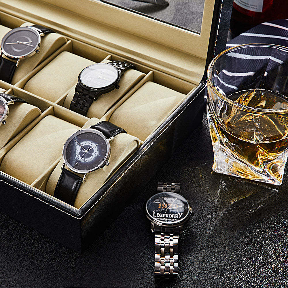 Caixa De Relógio Personalizada - Comporta 12 Relógios, Estojo De Relógio, Organizador De Relógios, Armazenamento De Relógios, Gravado, Monograma, Designs Personalizados - soufeelbr