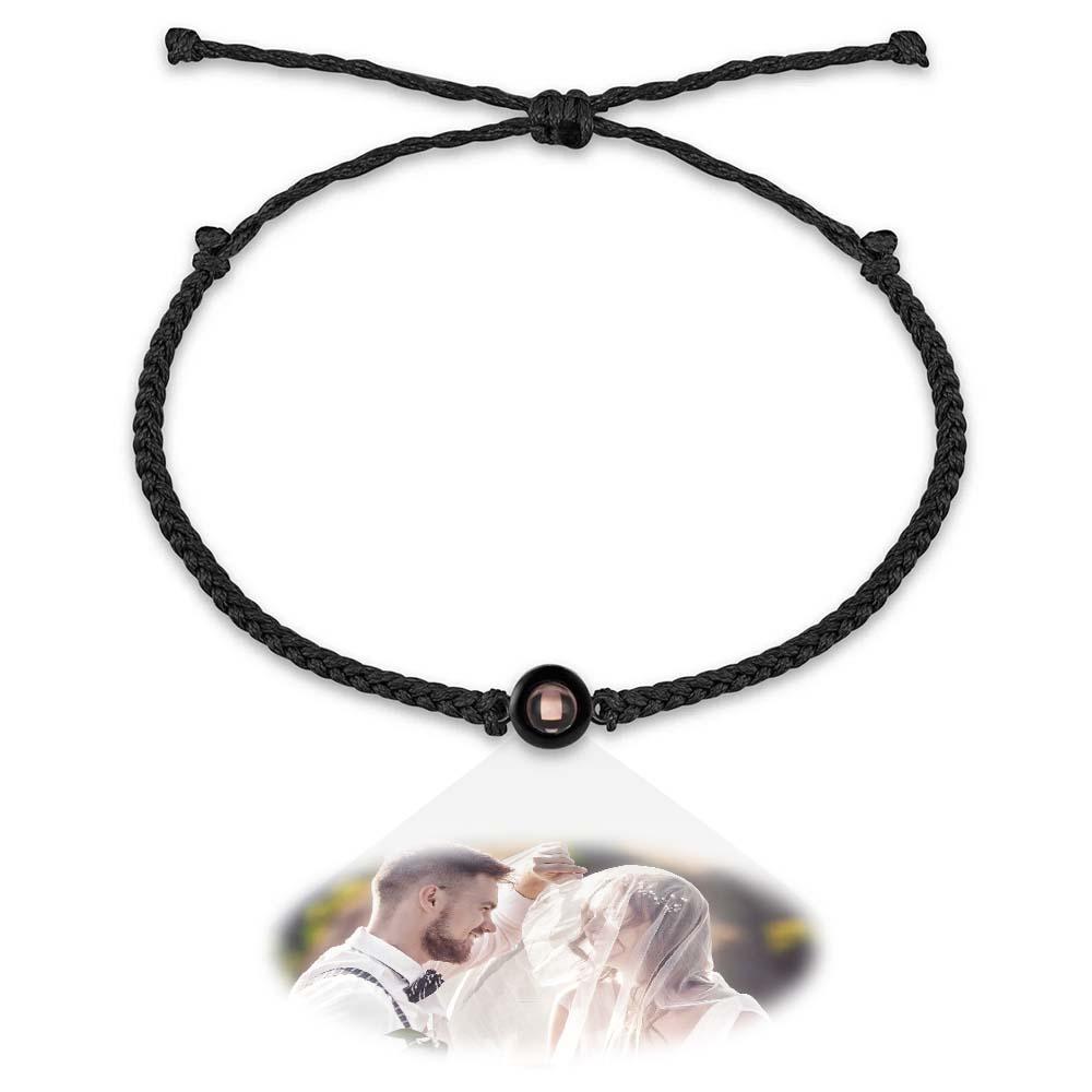 Caixa Rosa Eterna E Pulseira Casal De Projeção Fotográfica Bracelete Corda Preta Trançada Presente Para Amantes - soufeelbr