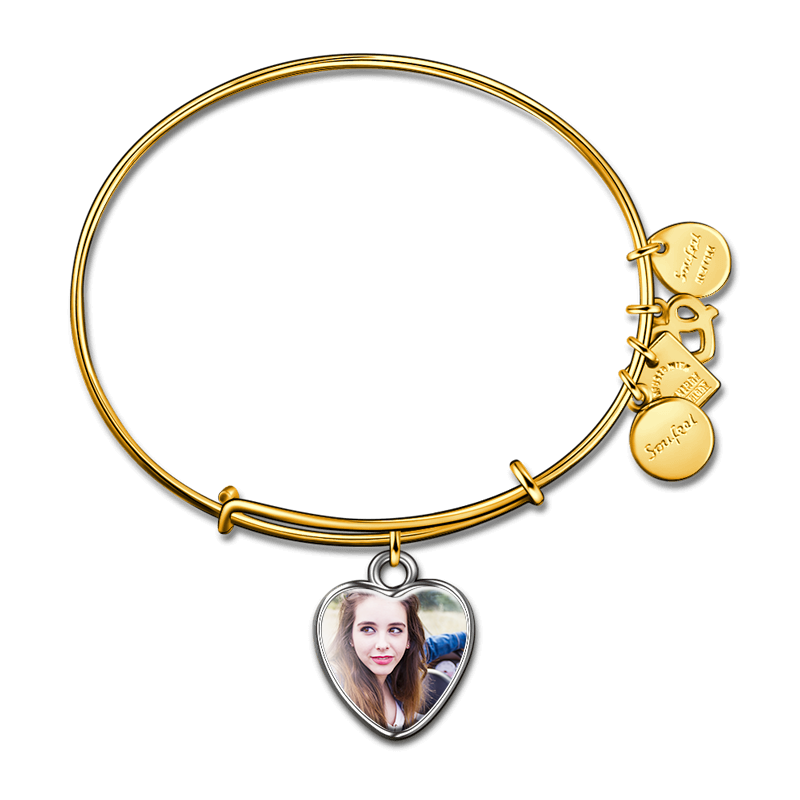 Pulseira Personalizada Coração Pulseira com Berloque de Foto Ouro Velho