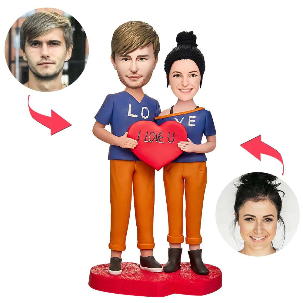 O Casal Com O Presente Bobblehead Personalizado I Love U Sign Para O Amante - soufeelbr