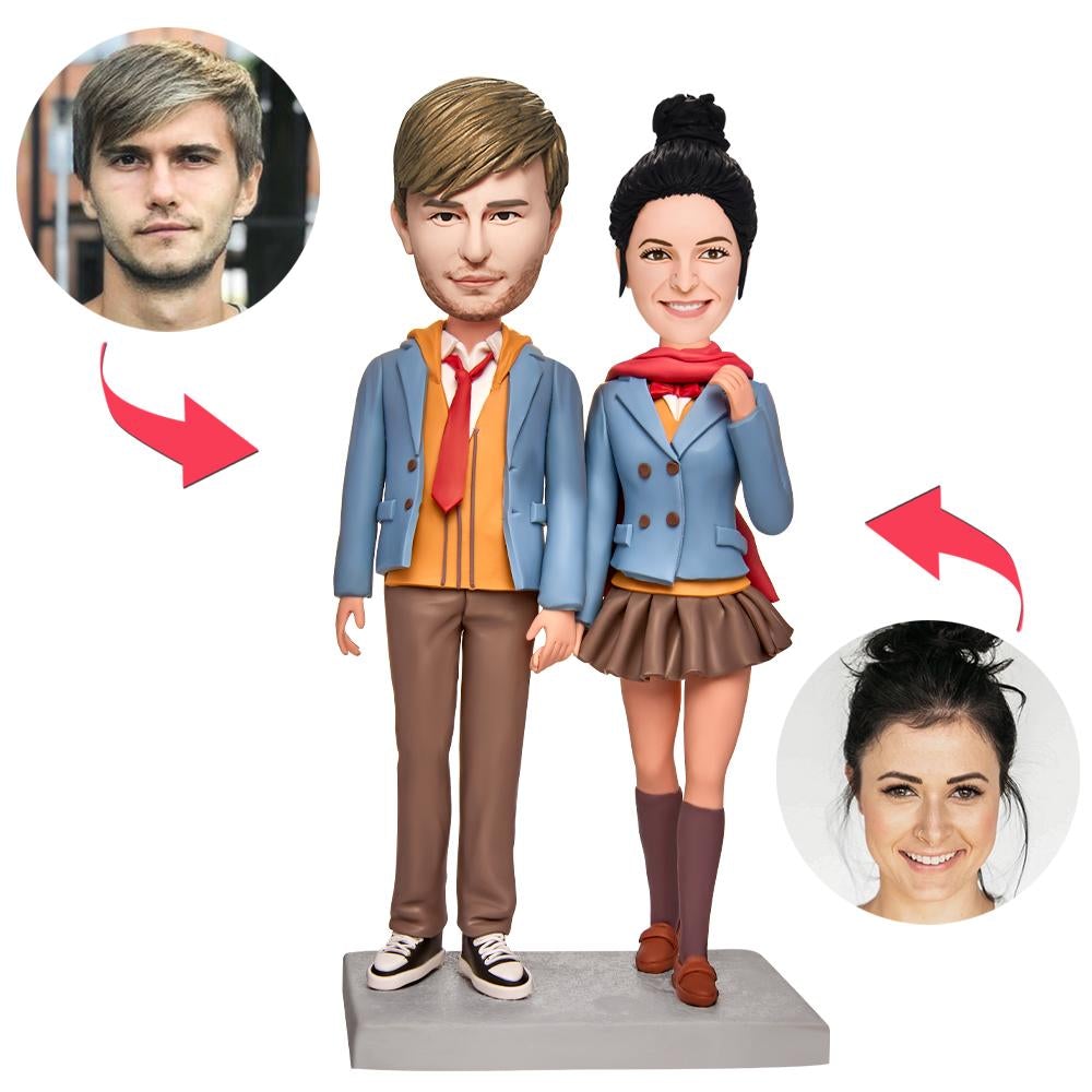 Amantes Em Trajes Combinando Bobblehead Personalizado Com Texto Gravado