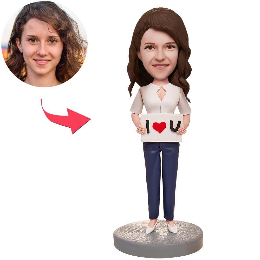 Feminino I Love U Bobblehead Personalizado Com Texto Gravado