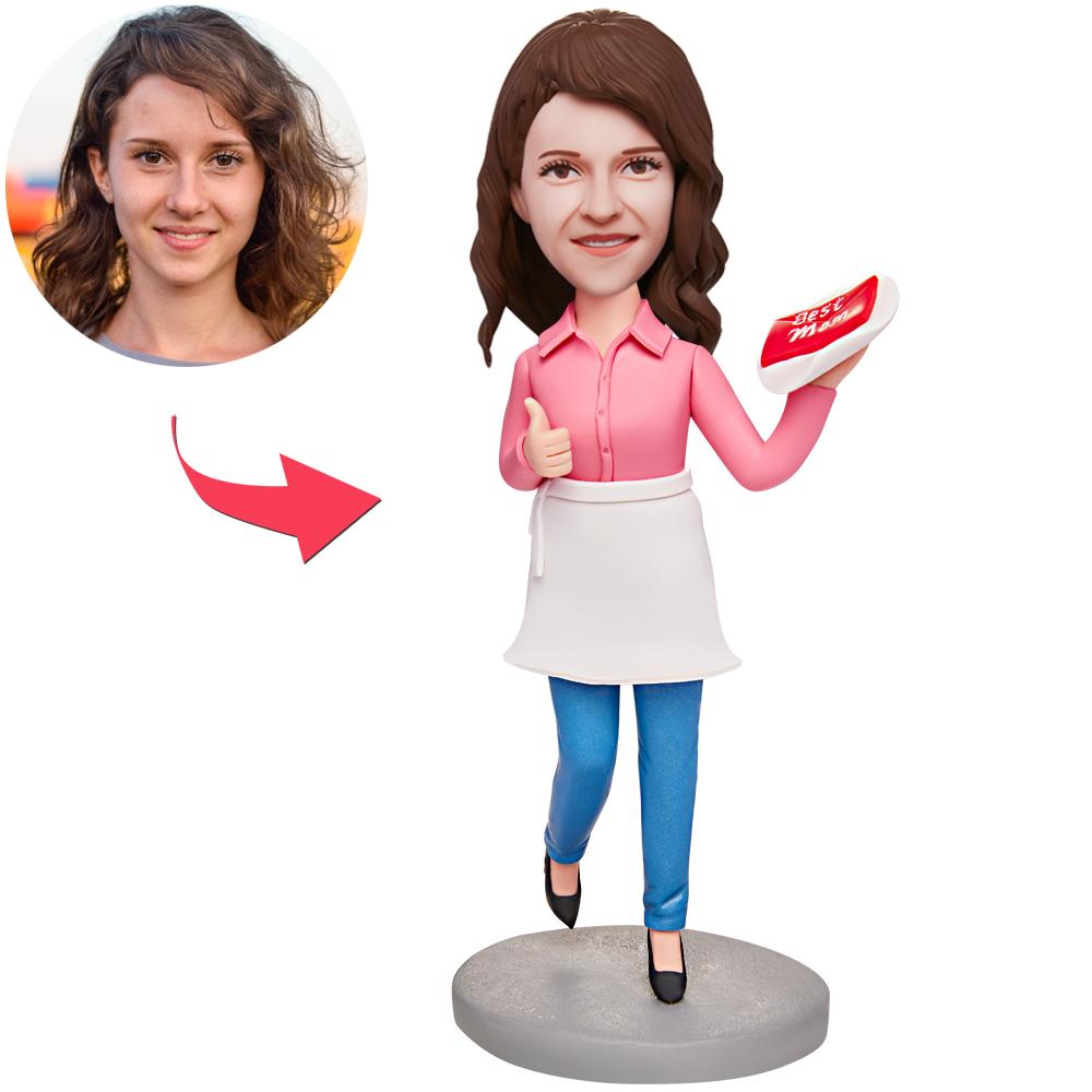 Presente De Dia Das Mães Chef Mom Bobblehead Personalizado Com Texto Gravado - soufeelbr