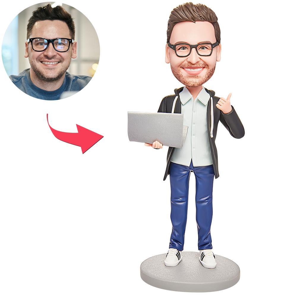 Engenheiro De Software Masculino Com Gravura Bobblehead Personalizada De Computador Com Texto - soufeelbr