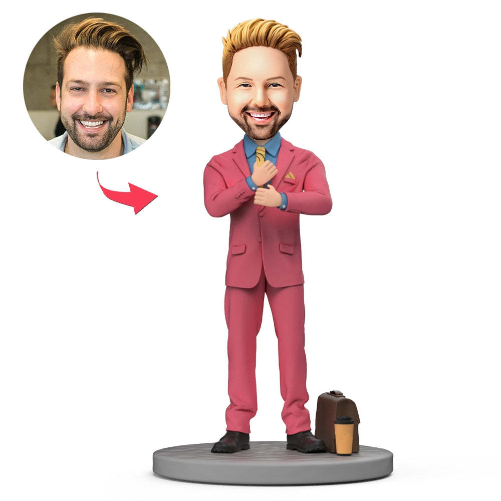 Homem De Negócios De Terno Vermelho Com Uma Maleta Personalizada Bobblehead Com Texto Gravado - soufeelbr