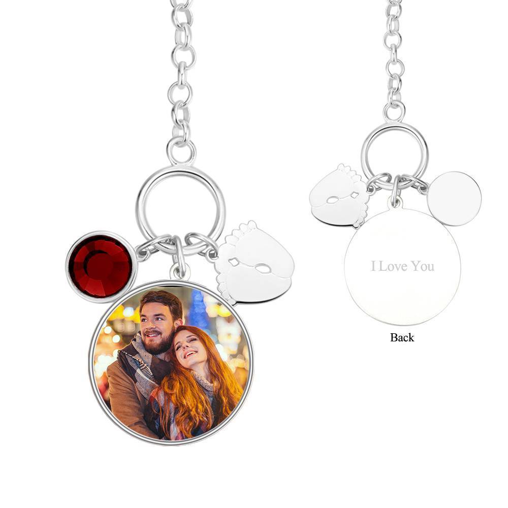 Pulseira Personalizada Mulheres Pulseira com Foto Etiqueta Redonda com Gravação Prata