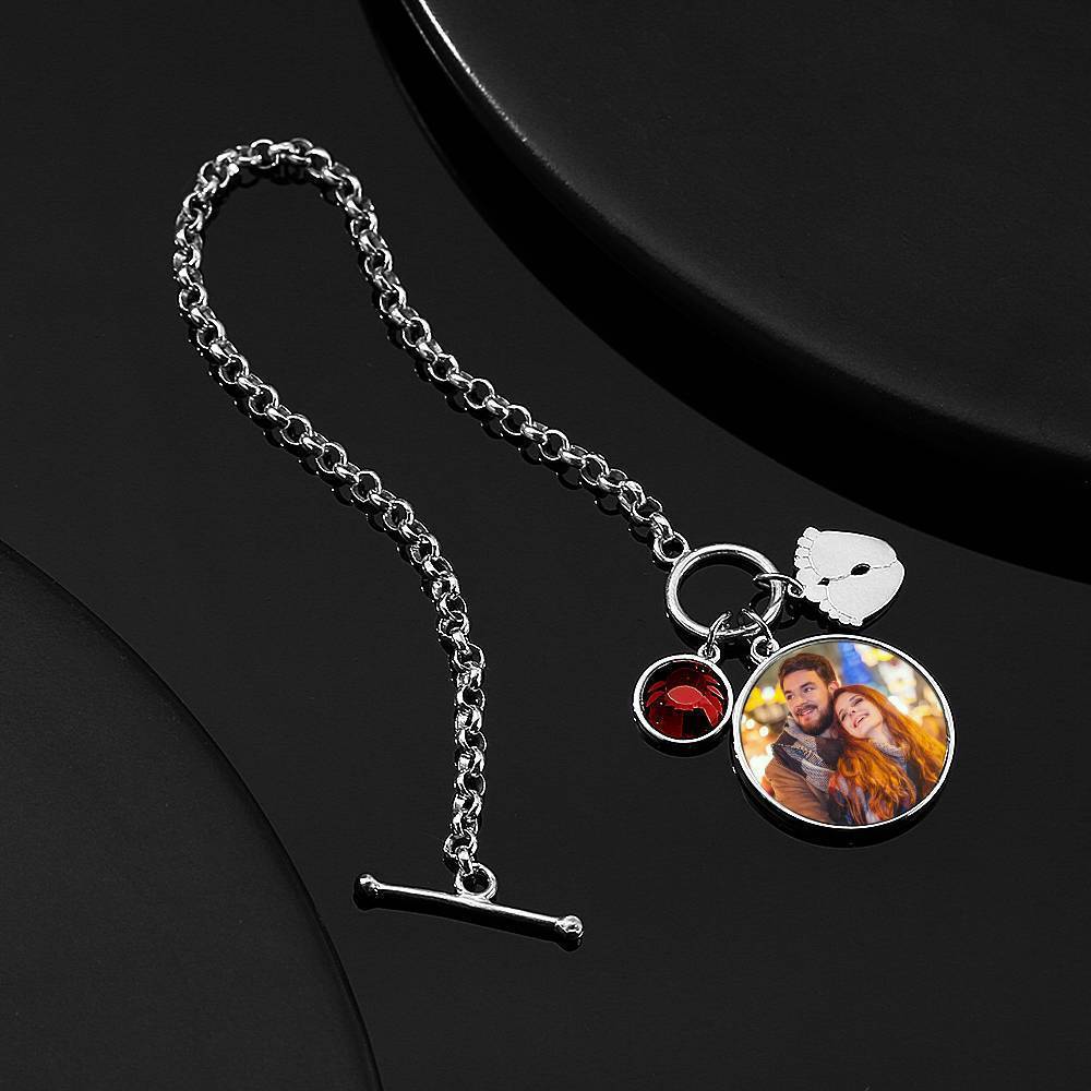 Pulseira Personalizada Mulheres Pulseira com Foto Etiqueta Redonda com Gravação Prata