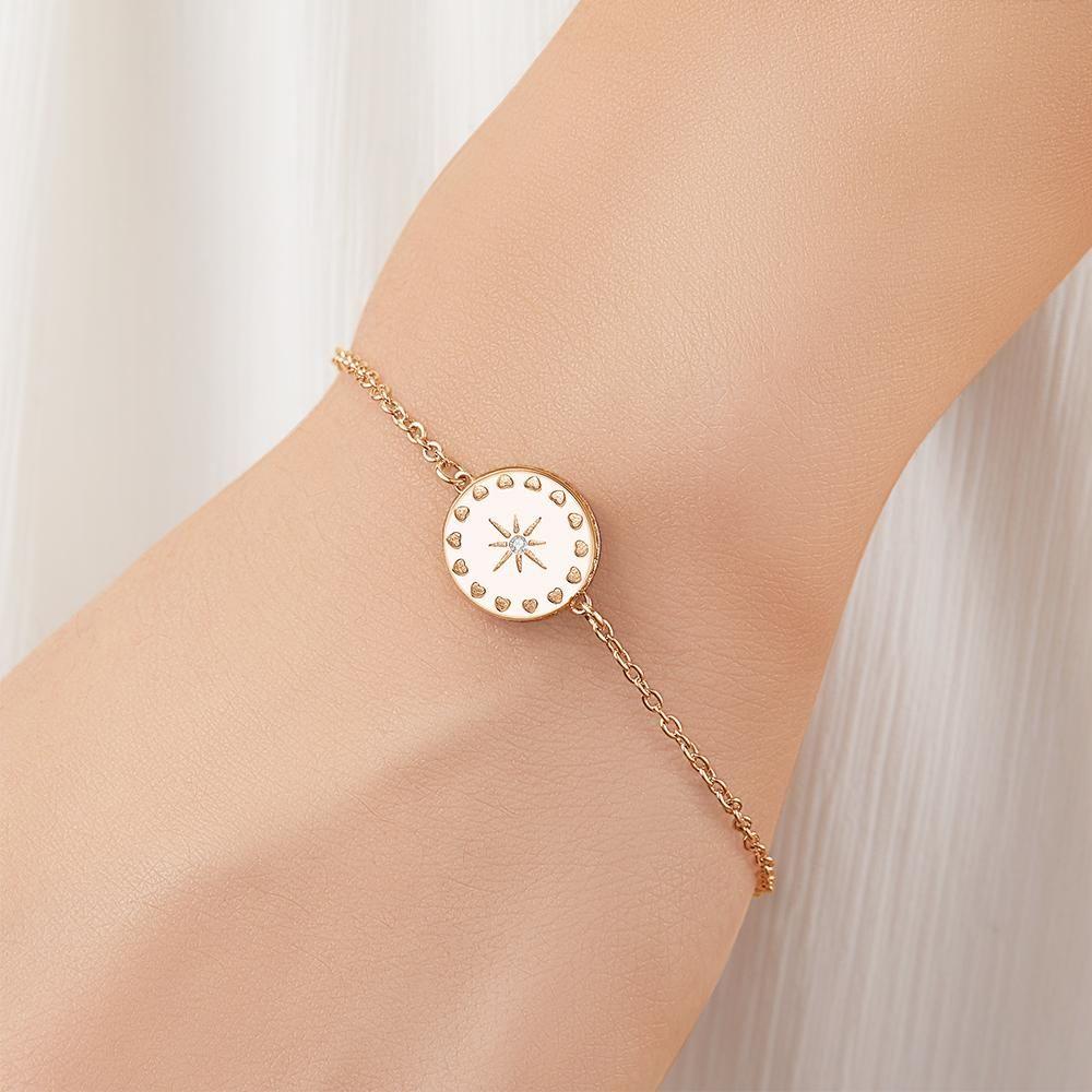 Pulseira Personalizada Pulseira De Fotos Pulseira De Luz Do Sol Com Pequeno Coração Presentes Exclusivos Para Ela / Mamãe Rosa Banhado A Ouro Prata