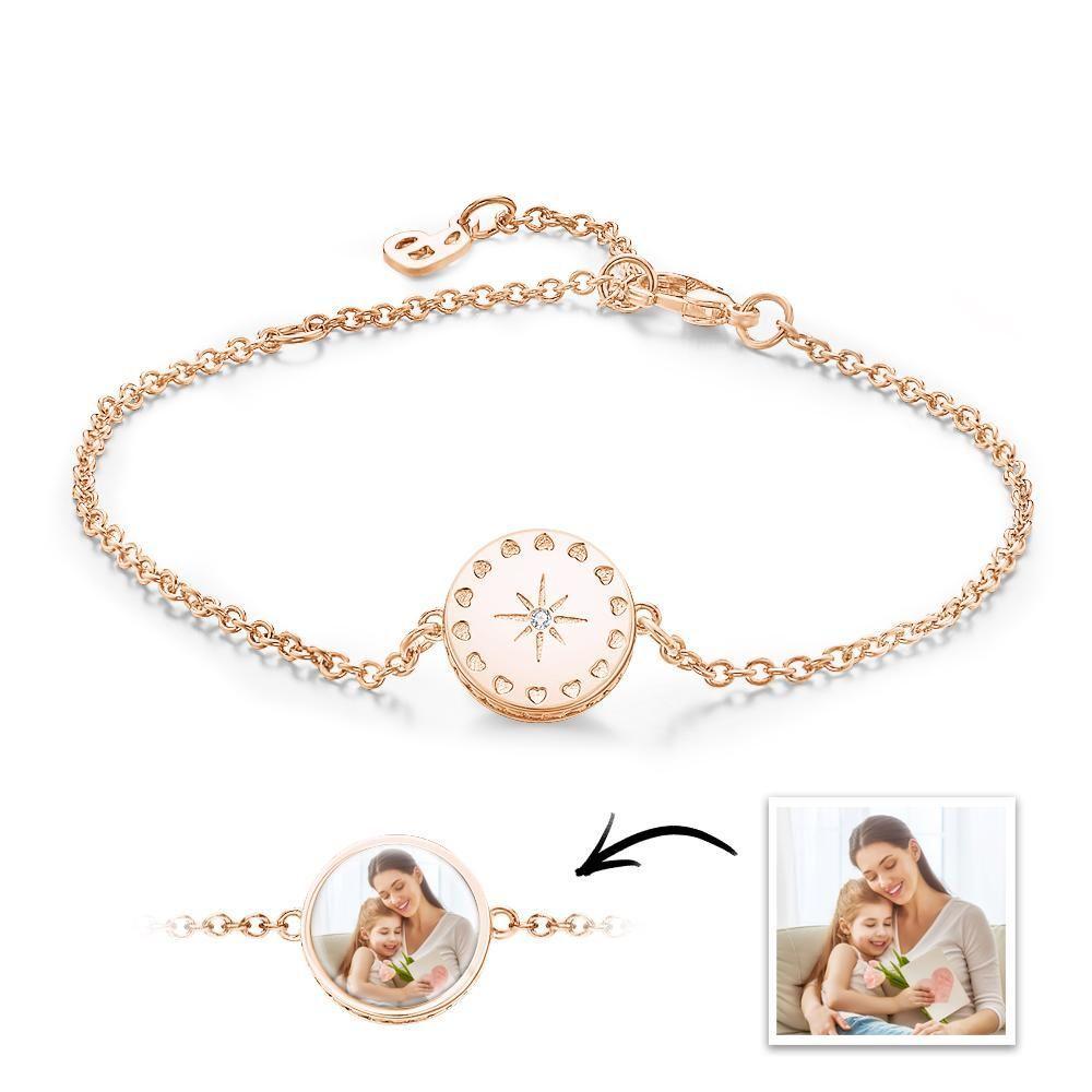 Pulseira Personalizada Pulseira De Fotos Pulseira De Luz Do Sol Com Pequeno Coração Presentes Exclusivos Para Ela / Mamãe Rosa Banhado A Ouro