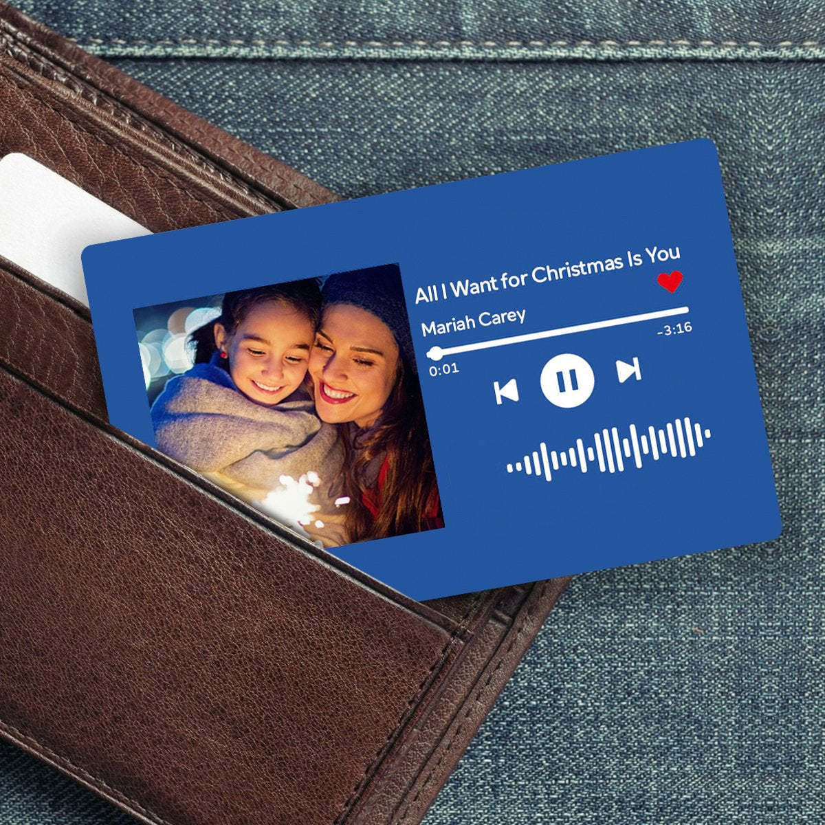 Carteira digitalizadora com foto de código de música inserir cartão presentes azul