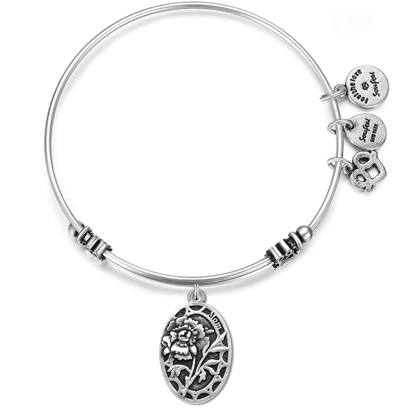Pulseira Personalizada Cravo para Mãe Pulseira com Berloque Banhada a Prata