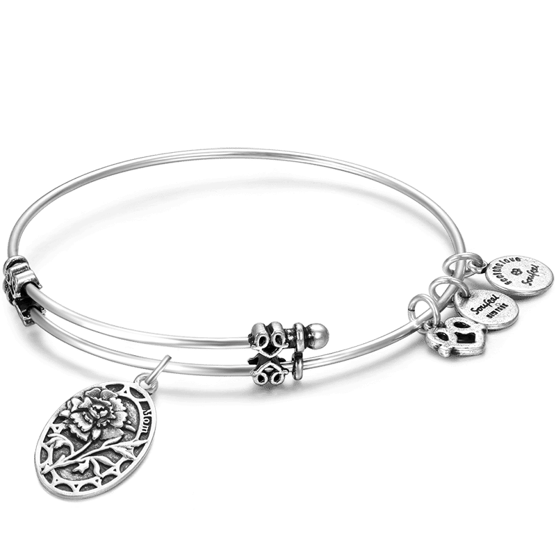 Pulseira Personalizada Cravo para Mãe Pulseira com Berloque Banhada a Prata